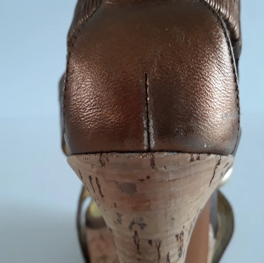 *DVF copper & gold leather slingback cork platform heels 9M Brazil